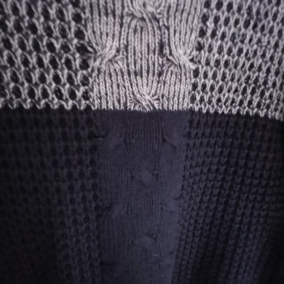 Vintage Blue Cable Knit Thick Button Down Turtleneck Sweater Size LG (T-338) - Picture 6 of 13